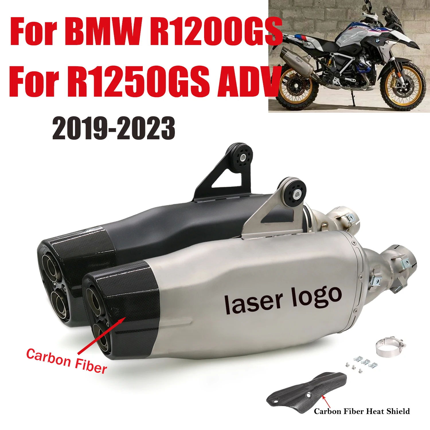 

Slip On For BMW R1250GS ADV R1200GS Adventure 2019-2023 Motorcycle Exhaust Escape Carbon Fiber Muffler DB Killer Mid Link Pipe