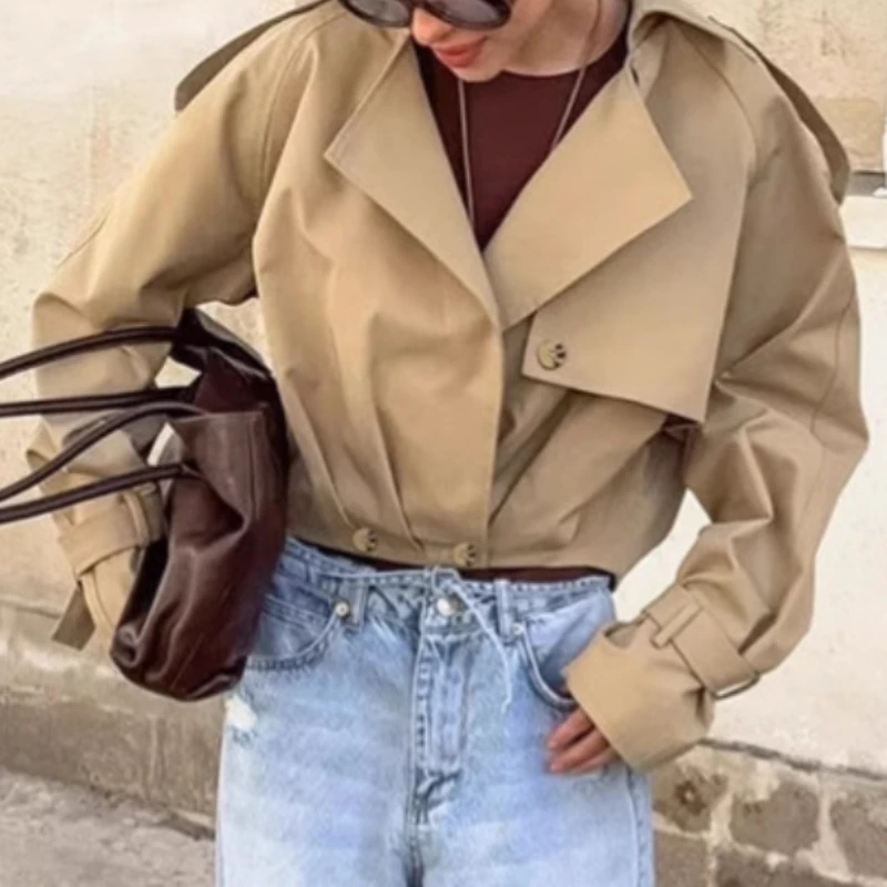 2025 Women'S Autumn Spring Trench Coat New Lapel Jacekt Turn Down Collar Buttons Long Sleeve Korean Double Breasted Suit Jacket