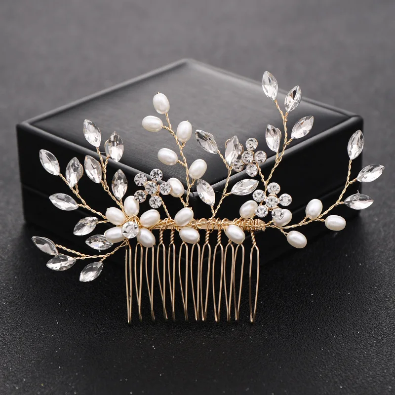 1pc bridal headdress handmade pearl crystal hair comb wedding styling accessories fashion insert comb hair accessories