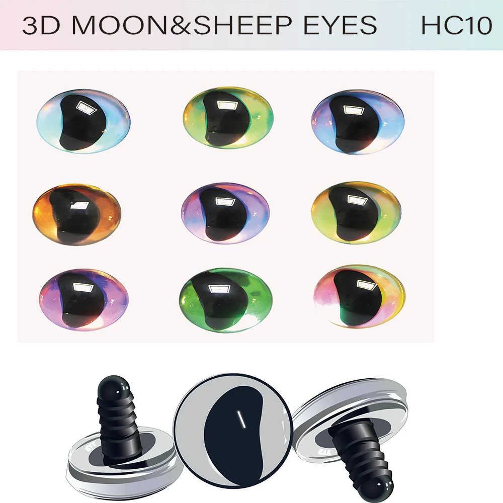 16mm 18mm 20mm 25mm 30mm gaya baru warna-warni mata 3D domba & bulan lucu glitter mainan mata boneka boneka mata dengan washer-HC10 keras