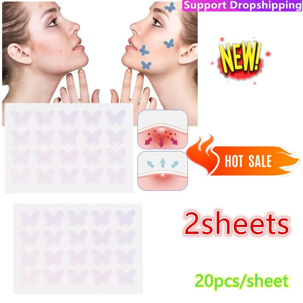 

2x 20pc/sheet Acne Pimple Patch Invisible Acne Removal Stickers Butterfly Blemish Treatment Acne Master Pimple Remover Stickers