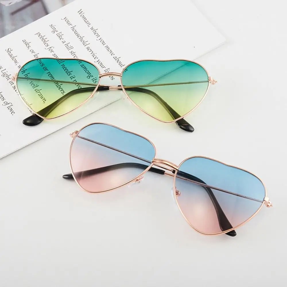 Korean Sun-Protective Heart-shaped Sunglasses Metal Candy Color Outdoor Sunglasses Hip Hop Eyewear Party Glasses