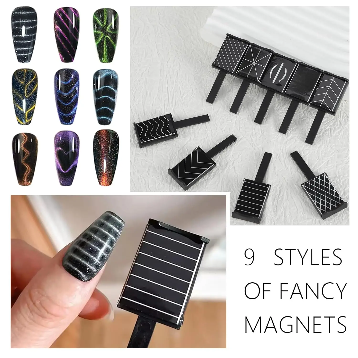 4/5Pcs Mixed Cat Eye Nail Magnet Cat's Eye UV Gel Polish Magnetic Rod Heart Wave Stripe Effect Strong Magnet Board Nail Tools