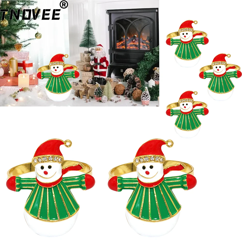 6Pcs Christmas Napkin Rings Metal Snowman Napkin Holder Rings Serviette Napkin Buckle for Christmas Dining Table Setting Decor