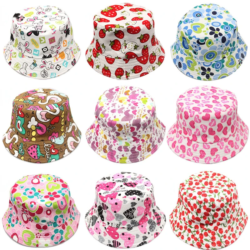 2-6years Sunbonnet Sun Hats Printing Fisherman Caps Baby Children Kids Spring Summer Fall