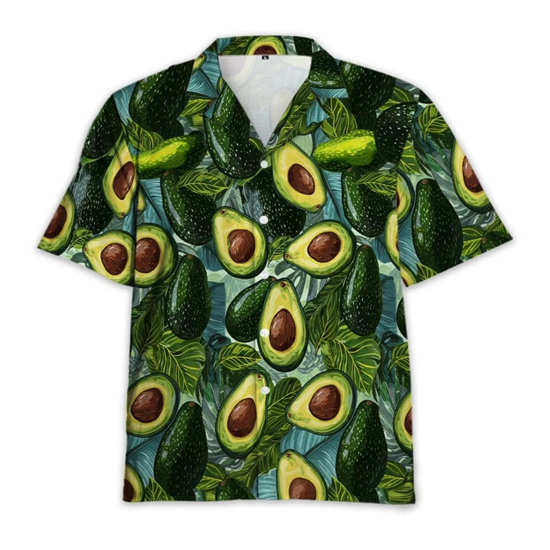 

Fruit Avocado 3D Printed Shirts For Men Clothes Summer Hawaiian Fruits Avocados Lapel Blouse Casual Women Blouses Female Y2k Top