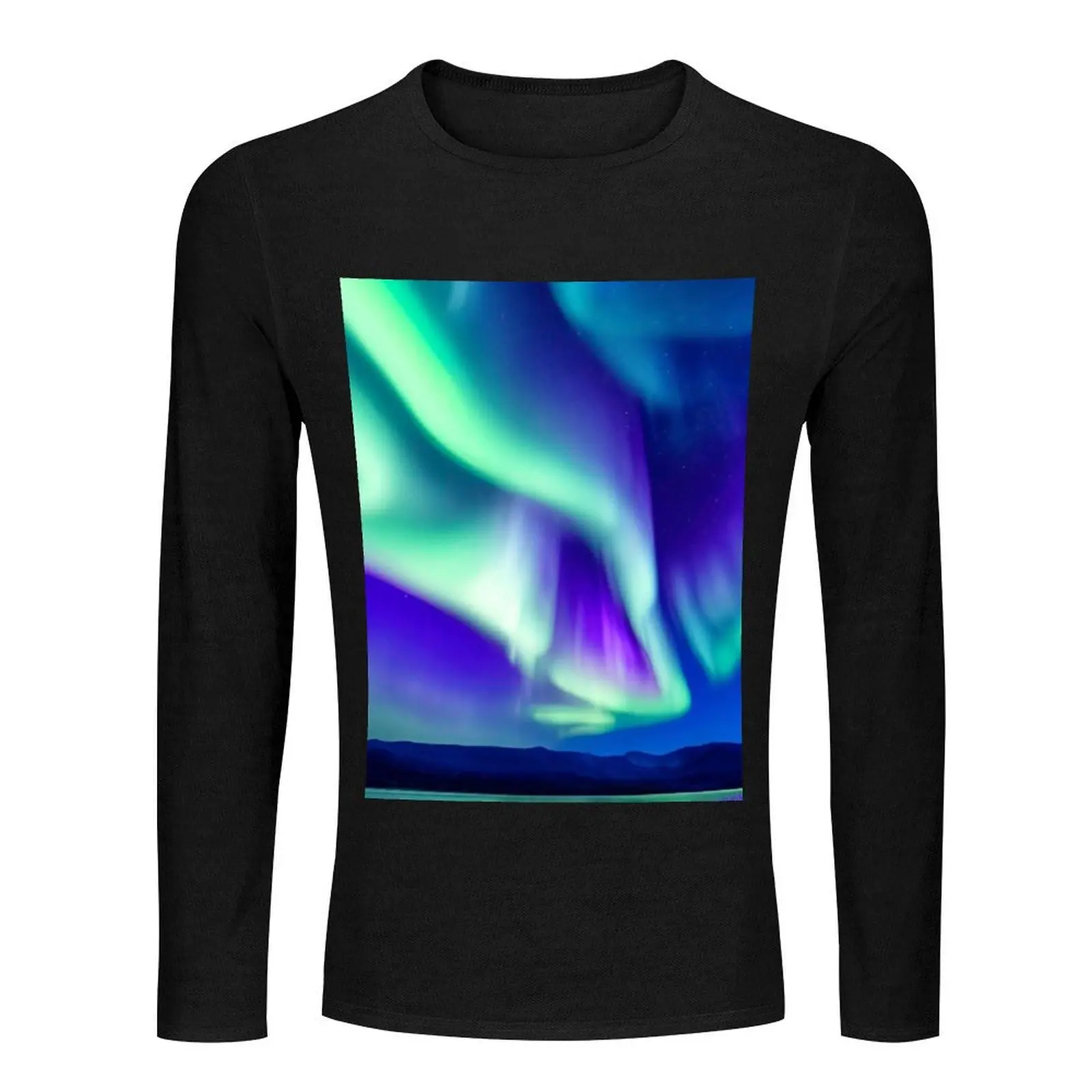 Blue Aurora Borealis Long T-Shirt plus size tops heavyweight t shirts animal print shirt for boys black t shirts mens clothes