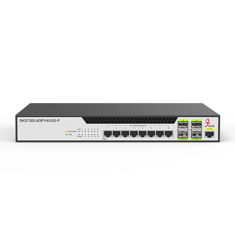 XikeStor 12 Port 2.5G L2 Managed PoE Switch 8 2.5G RJ45 & 4 10Gbps SFP+ Ports WEB/CLI Management Port Aggregation VLAN Division