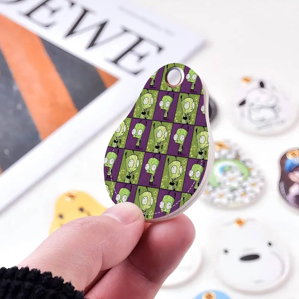 I-Invader Z-Zim Cartoon Keychain Access Card Bag Key Tag Ring Leather Card Holder Keychain Key Ring Door Lock Access Tags