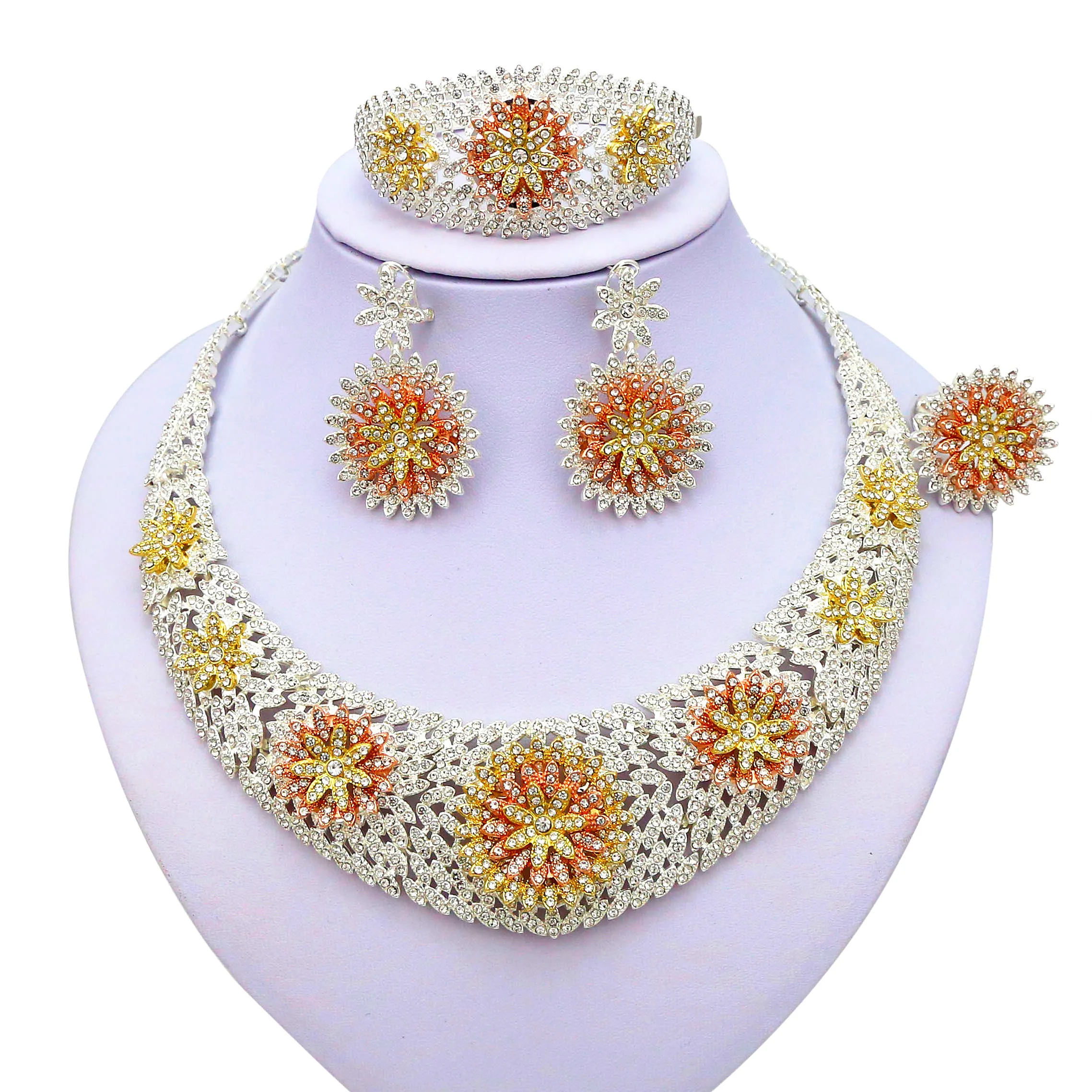 

Nigerian Wedding Jewelry Set African Crystal Necklace Silver Jewelry Set Wedding Accessories Party