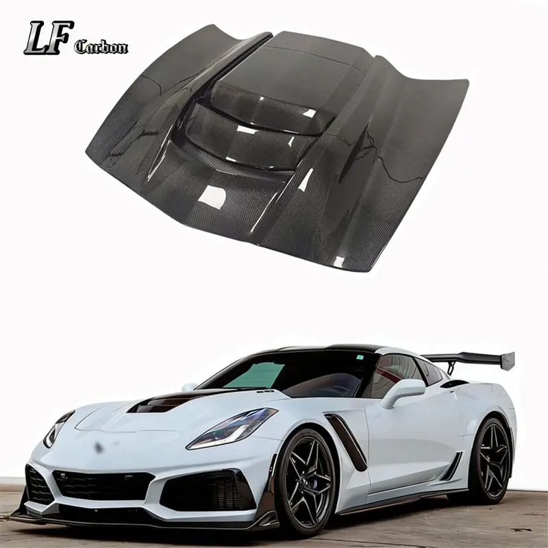 New ZR1 Style Carbon Fiber Mesh Engine Hood for Chevrolet Corvette C7 (2013-2019) Screw-On Attachment with Screws