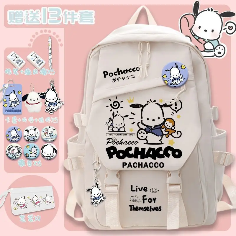 Sanrio Pacha Dog Student Schoolbag, grande capacidade mochila, masculino e feminino bonito crianças dos desenhos animados, novo