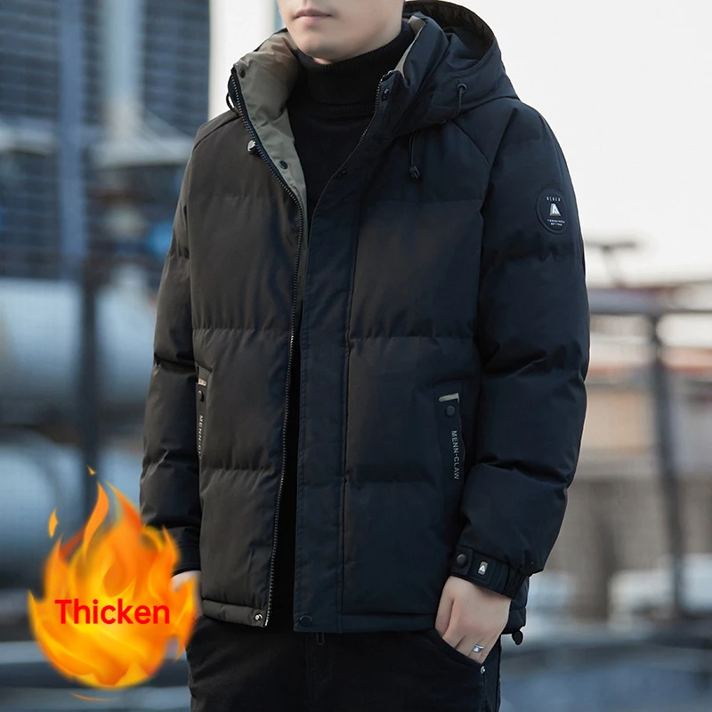 

2025 Новое зимнее утолщенное теплое мужское хлопковое пальто с капюшоном, спортивная повседневная модная куртка с хлопковой подкладкой, верхняя одежда, мужские однотонные куртки
