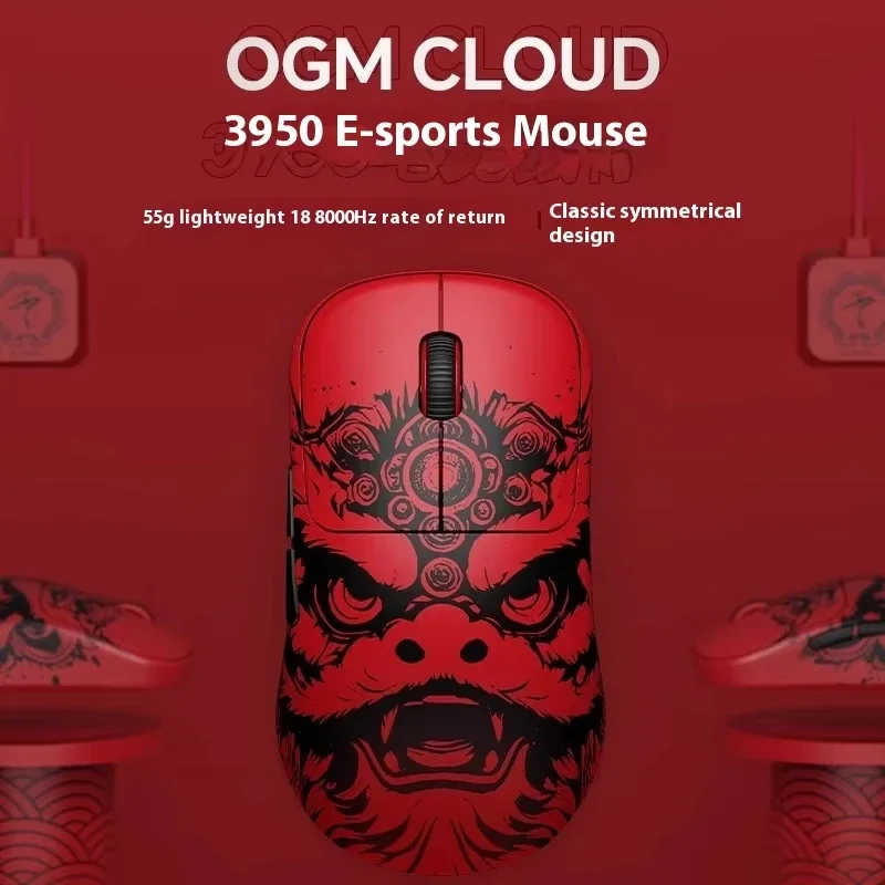 Waizowl OGM Cloud 3950 Lion Dance Mouse Gaming tiga Mode ringan Mouse Game untuk PC e-sports 8k nirkabel Bluetooth Wired