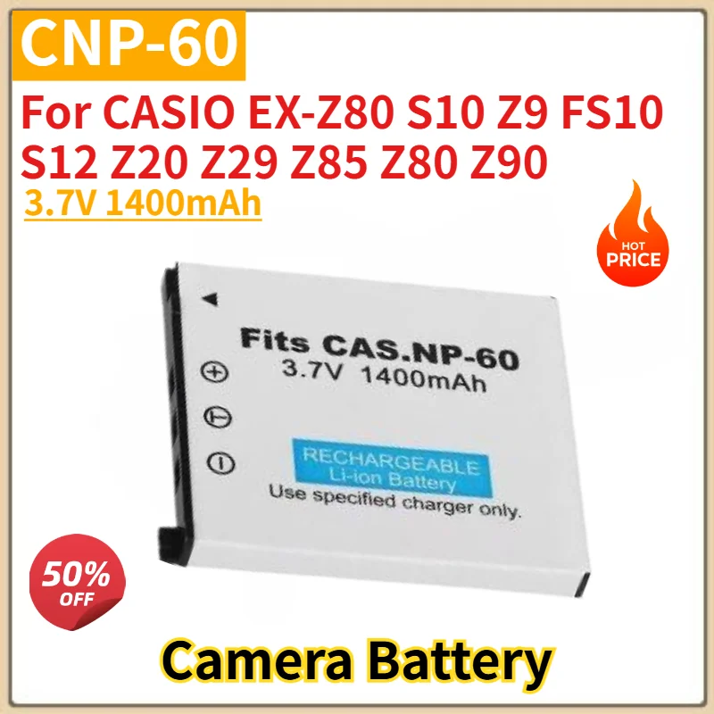 

New CNP-60 High Quality Camera Battery 3.7V 1400mAh For CASIO EX-Z80 Z20 Z29 Z85 Z80 Z90 S10 Z9 FS10 S12 Replacement Battery