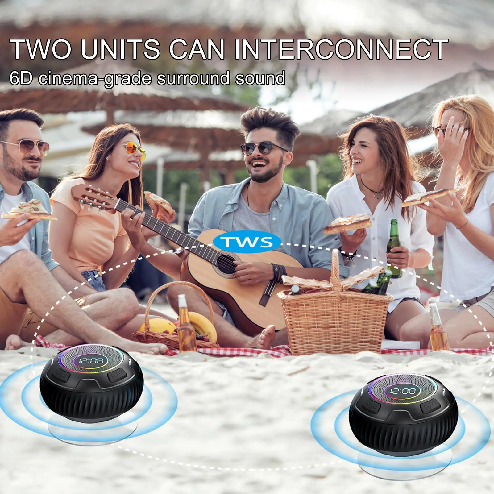 Беспроводной динамик, устройство для воспроизведения музыки с RGB-подсветкой, водонепроницаемый динамик для душа для любителей музыки, искателей приключений на открытом воздухе, колледжа