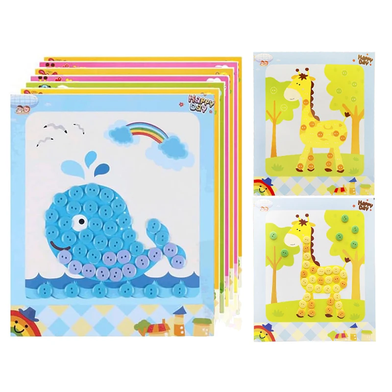 الأطفال زر ملصق لعبة اللعب التنموية ملصقات لعبة الحرف اليدوية ملصقات صناعة يدوية الكرتون نمط اللوحة الرسم TMZ