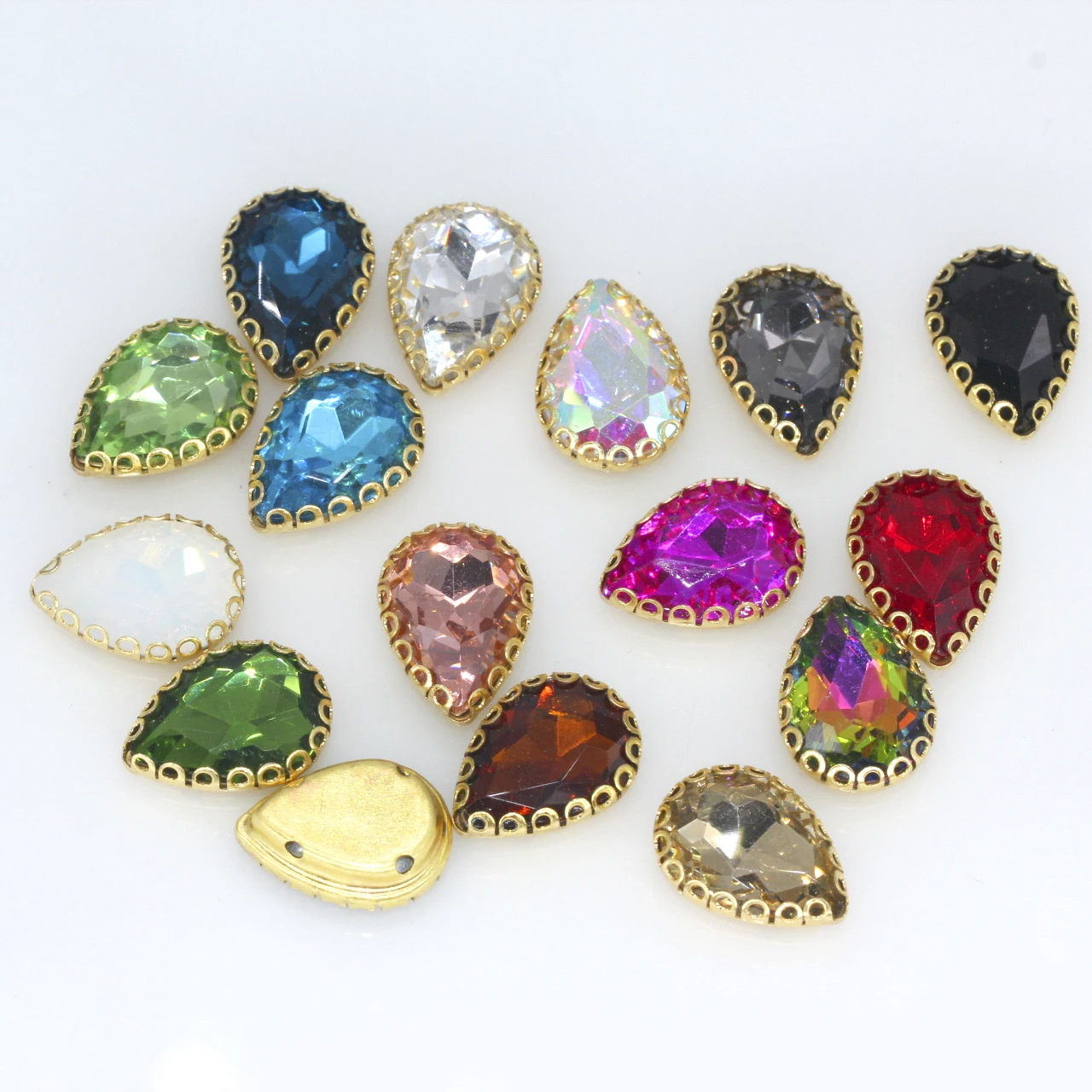 All Colors 6-25mm Sew On Water Drop Golden Flower Claw Setting Rhinestone Crystal Diamante Jewelry/Wedding Dress Clothing Trims