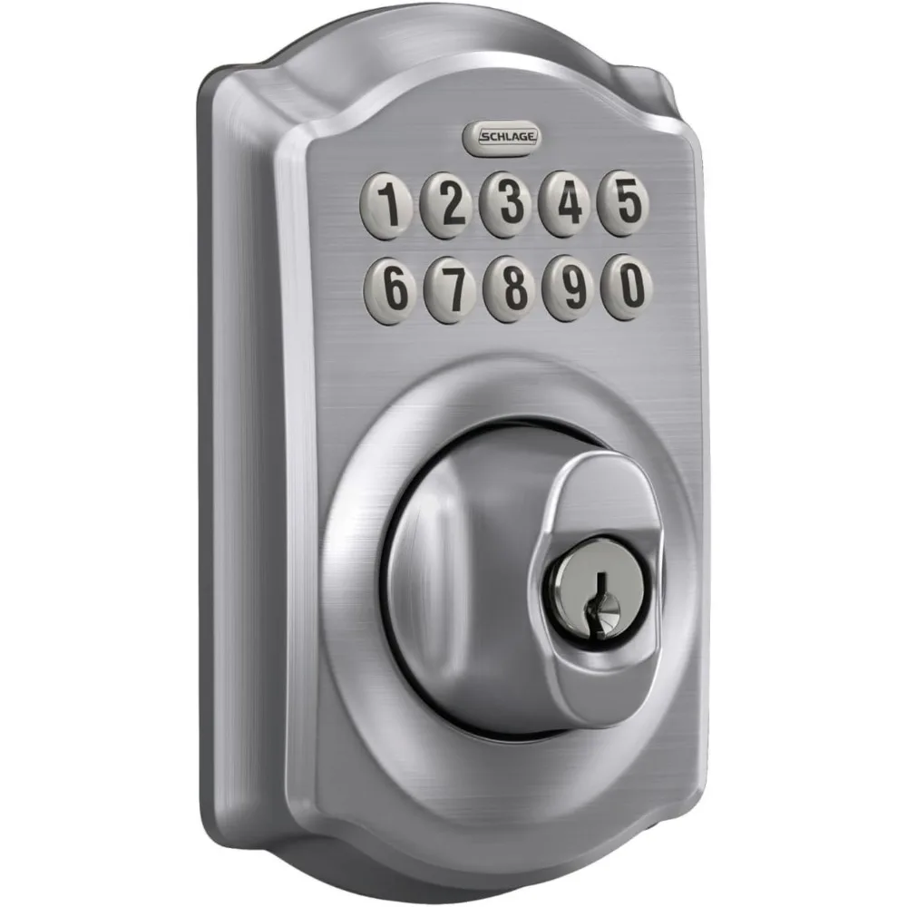 Schlage BE365 CAM 626 Camelot Keypad Deadbolt، قفل دخول إلكتروني بدون مفتاح، كروم ساتان