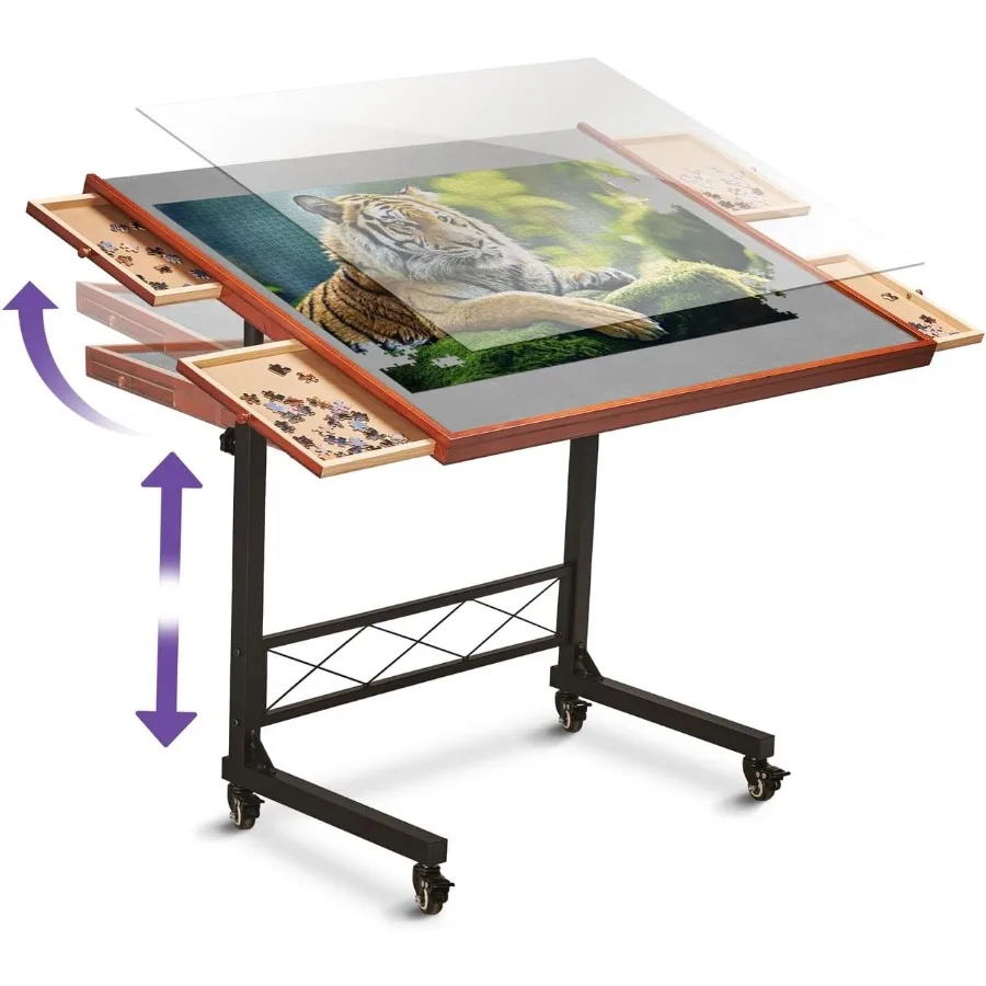 

Jigsaw Puzzle Table Rolling Desk 1500 Piece Puzzle Board Portable Jigsaw Tables with Drawers and Legs Height Adjustable for Adu