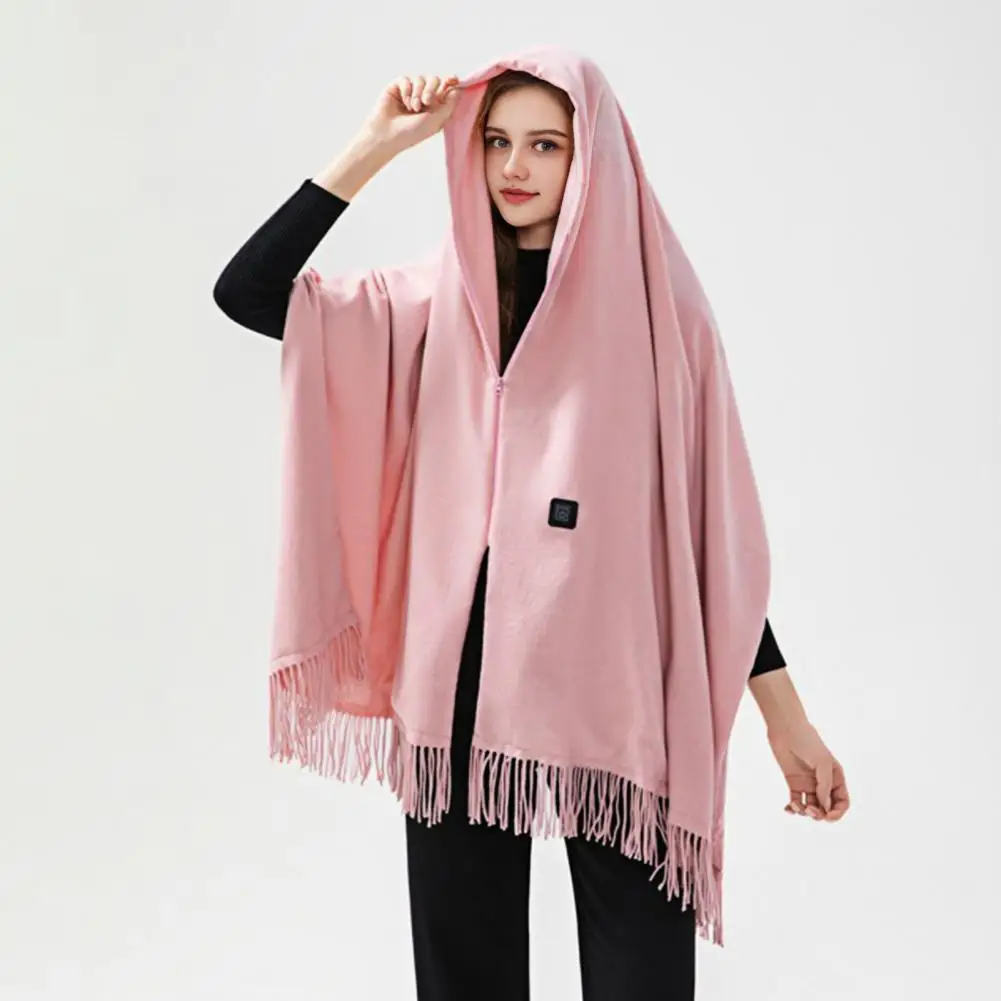 Comfortable Usb Poncho Usb Shawl Wrap for Women Portable Intelligent Temperature Control Heating Scarf with Tassel for Winter