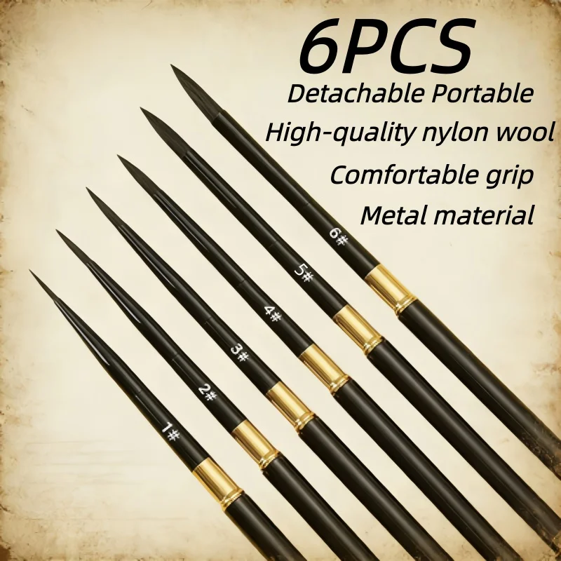 6 Portable Detachable Short-Handled Watercolor And Gouache Painting Brushes For Travel, Outdoor Sketching, Art Painting