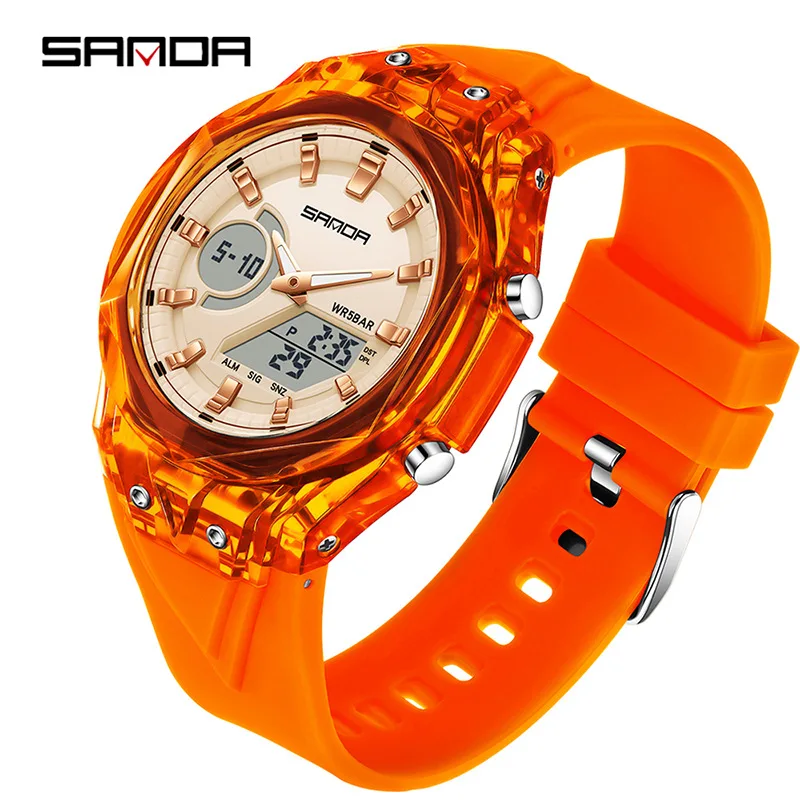 SANDA2025 Reloj de deportes nuevos para hombres y mujeres, resistente al agua, pantalla Dual, luz nocturna, despertador para dormir, reloj electrónico para estudiantes