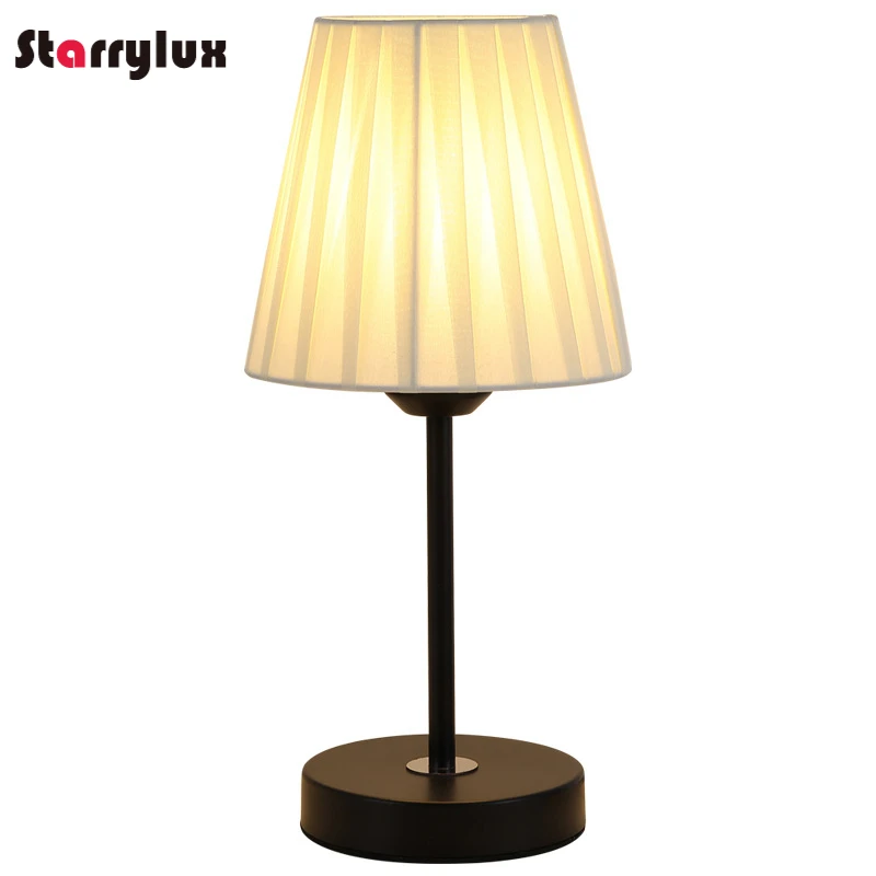 Nordic Retro Fabric Table Lamp, Bedside LED Pleated Night Light, Scandinavian Decor Nightstand Lamp