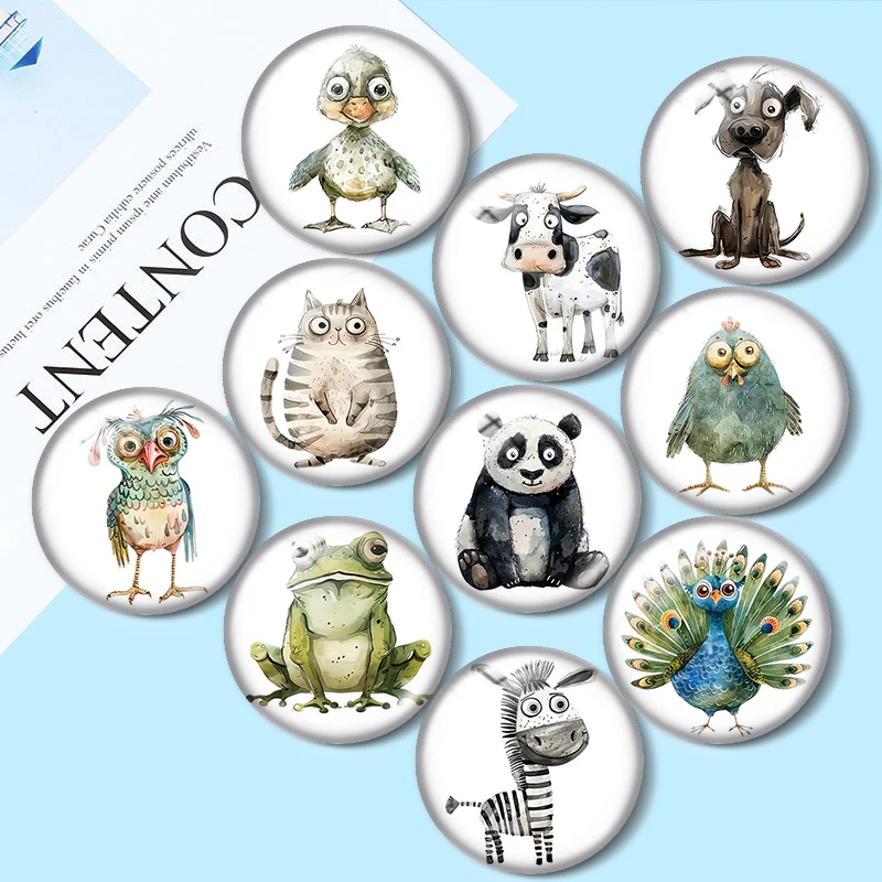 Watercolor Quirky Animals 12/18/20/25mm Glass Cabochon Bracelet Pendant Rings for Jewelry Demo Earrings Back Making Findings