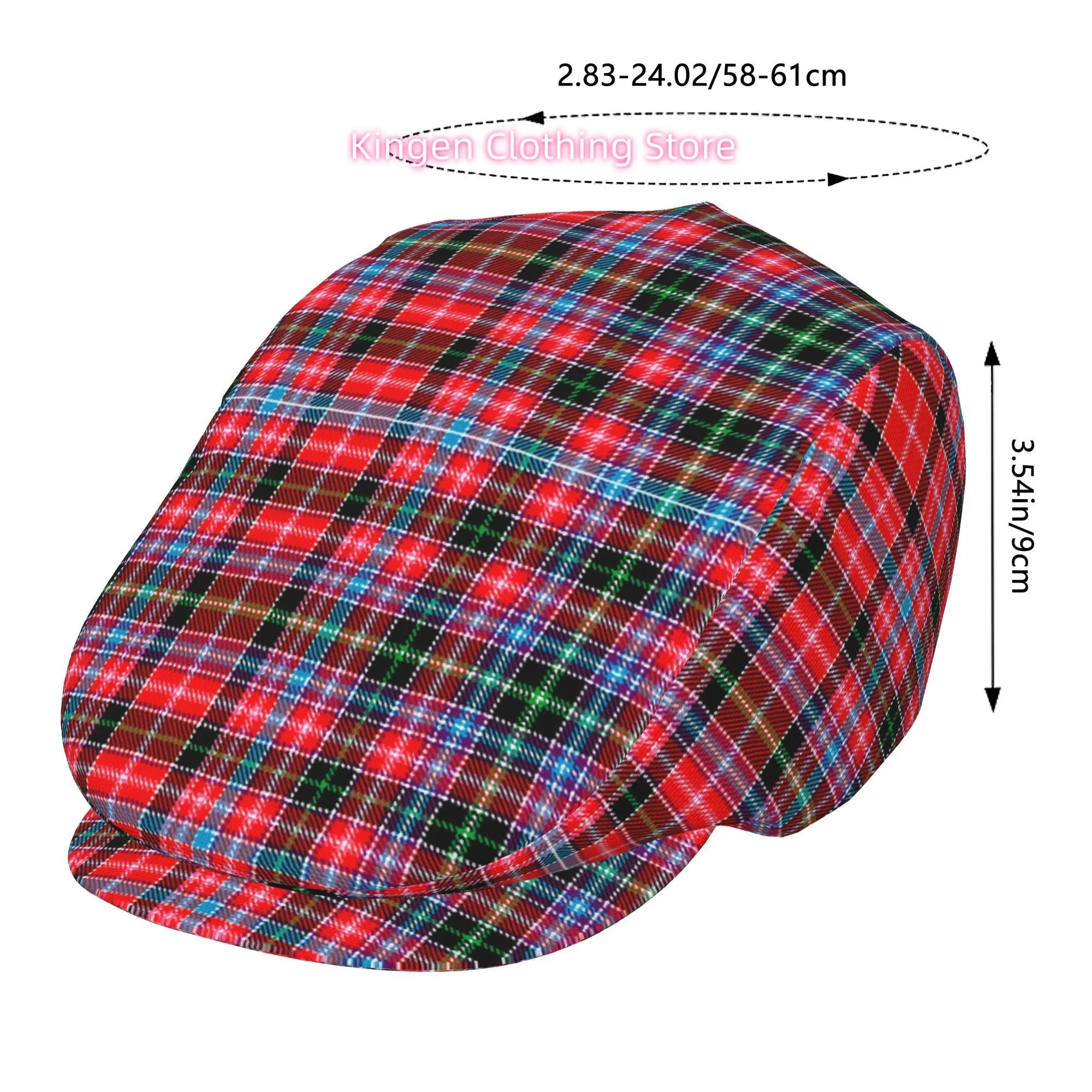 Red Based Multicolor Plaid Pattern Men and Women Adjustable Flat Cap Newsboy Beret Ivy Cap Irish Cabbie Fishing Hats Forward Cap