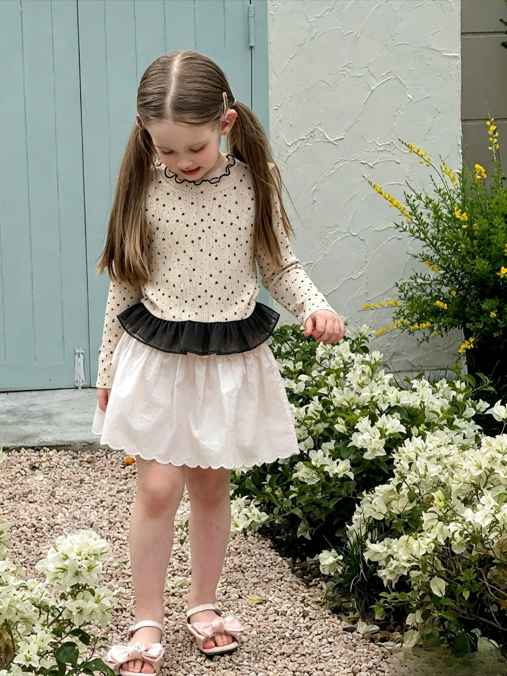 2026 Kids Top Ruffle Hem Star Print Solid Long Sleeve T Shirt Fashion Cute Comfortable Cotton T Shirt Girls Versatile