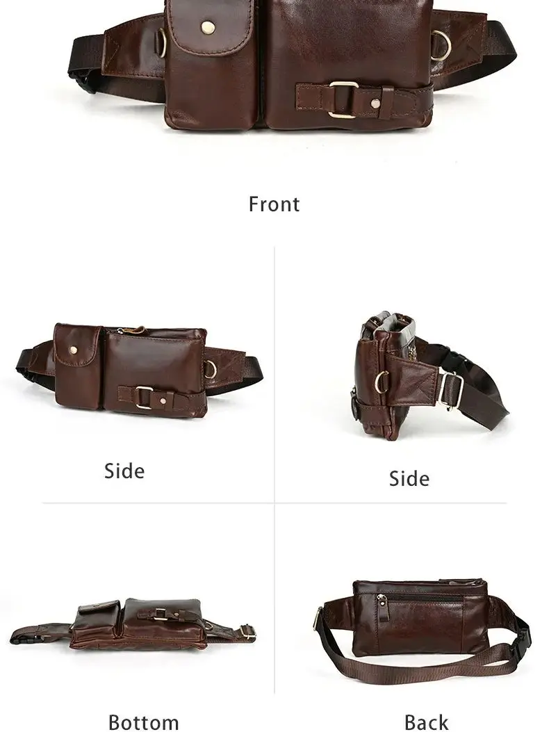 Bolsos de pecho de cuero genuino Vintage para hombre, riñonera para viajes al aire libre, deportes, riñonera para hombre, bolso de hombro tipo