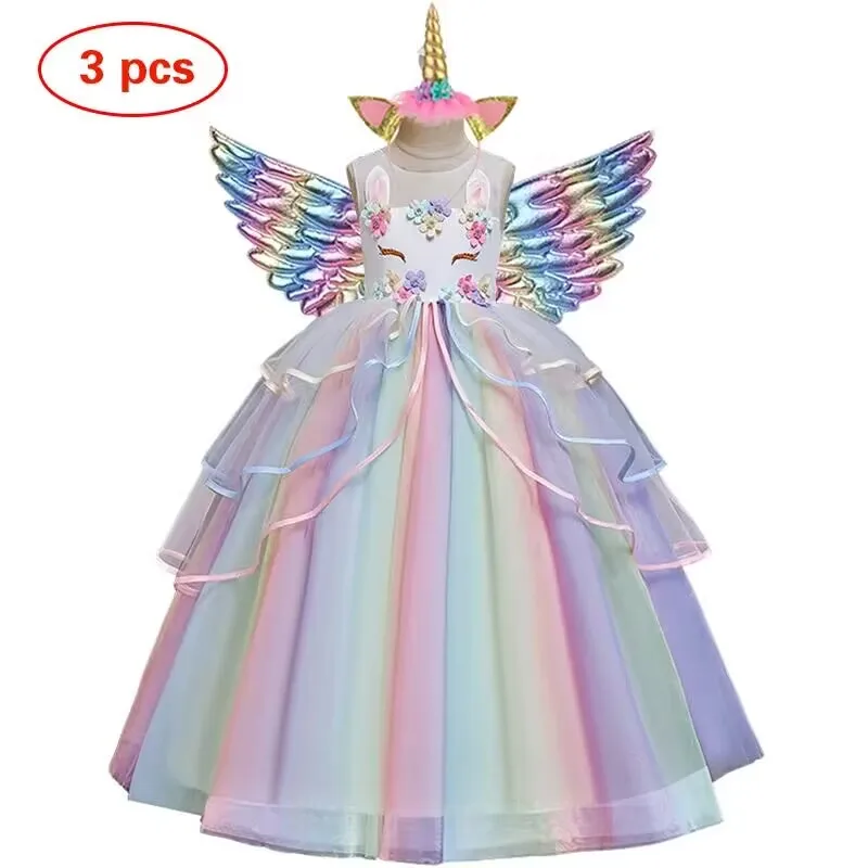 Children\'s Unicorn Tutu Dress Rainbow Princess Girl Birthday Party Girl Princess Dress Halloween Unicorn Performance Costume