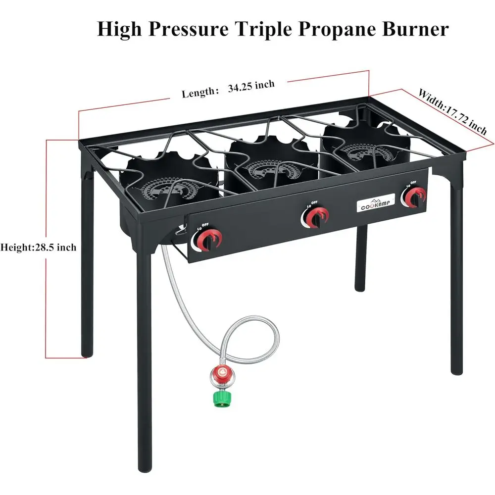 ارتفاع ضغط الثلاثي البروبان الموقد في الهواء الطلق البروبان موقد للتخييم مع 0-20 PSI قابل للتعديل منظم الضغط العالي وحمالة صدر الصلب