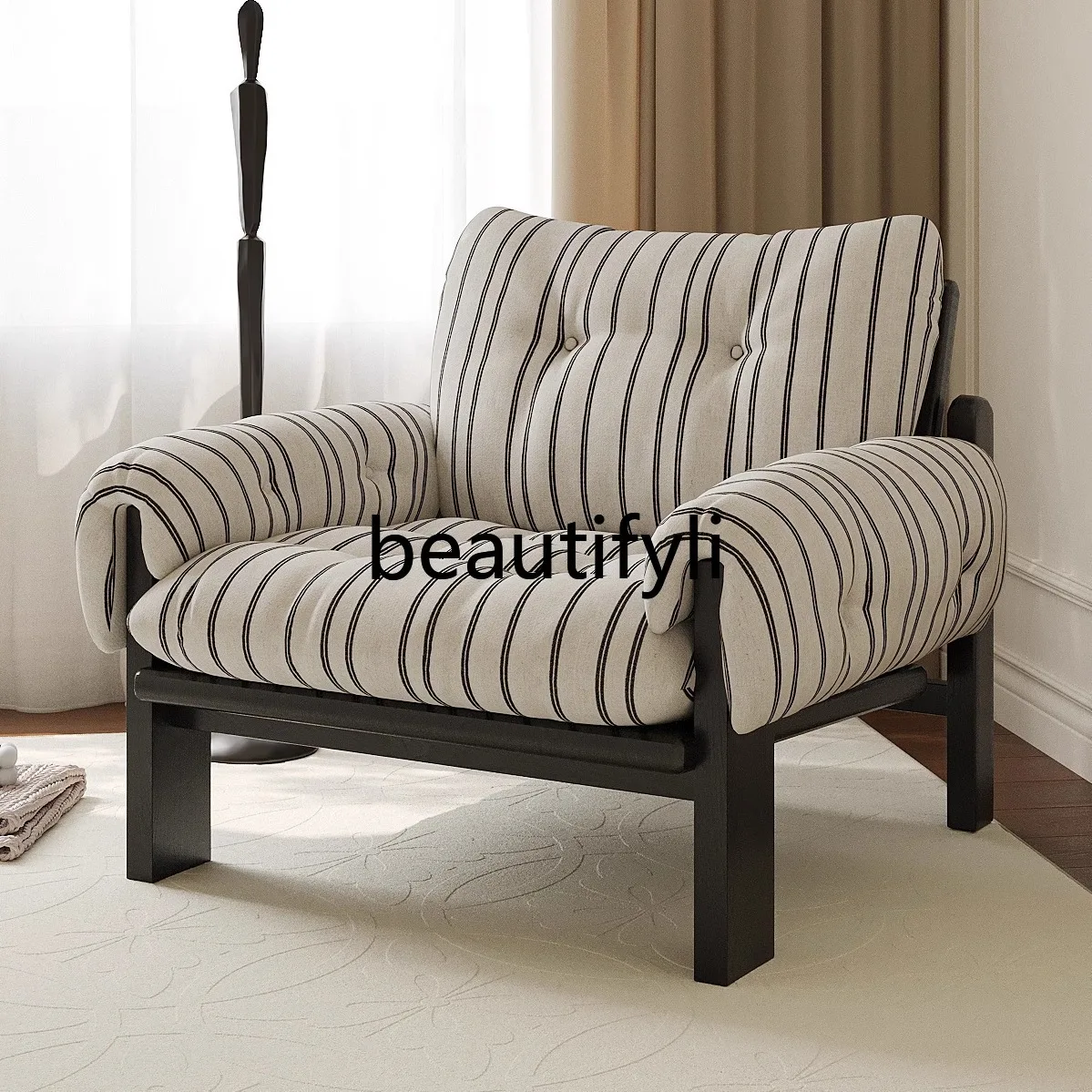 

French retro single sofa antique living room cotton and linen removable and washable lazy leisure chair