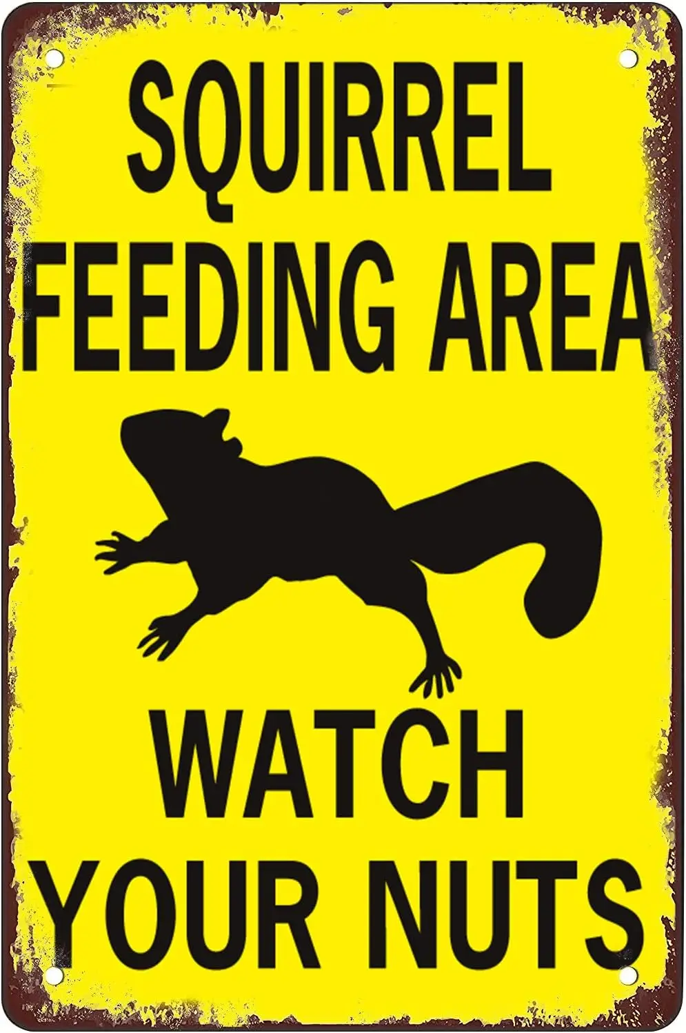 Retro Funny Metal Sign Sheet Signs Tin Sign,Squirrel Feeding Area Watch Your Nuts,Outdoor Home Wall Decoration,Size：8x12inch