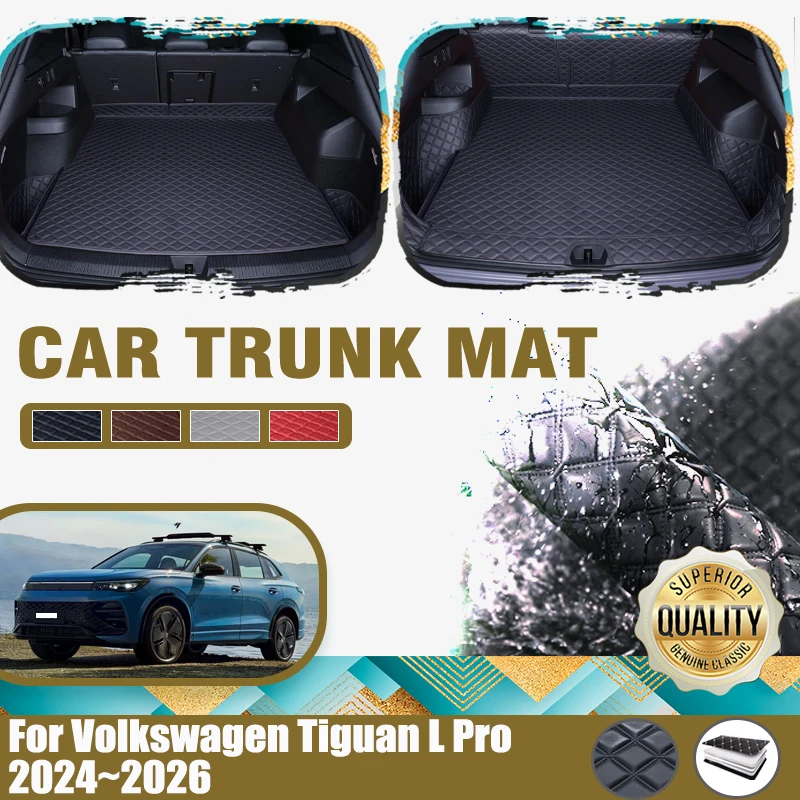 

Car Rear Trunk Mats For VW Volkswagen Tiguan L Pro R-Line 2024 2025 2026 Leather Cover Cargo Liner Storage Pads Auto Accessories