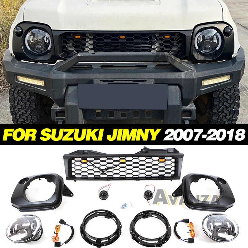 Auto Parts Grill With Lights Front Bumper Modification Fits For SUZUKI JIMNY 2007-2011/2012-2018 Headlight Light Frame