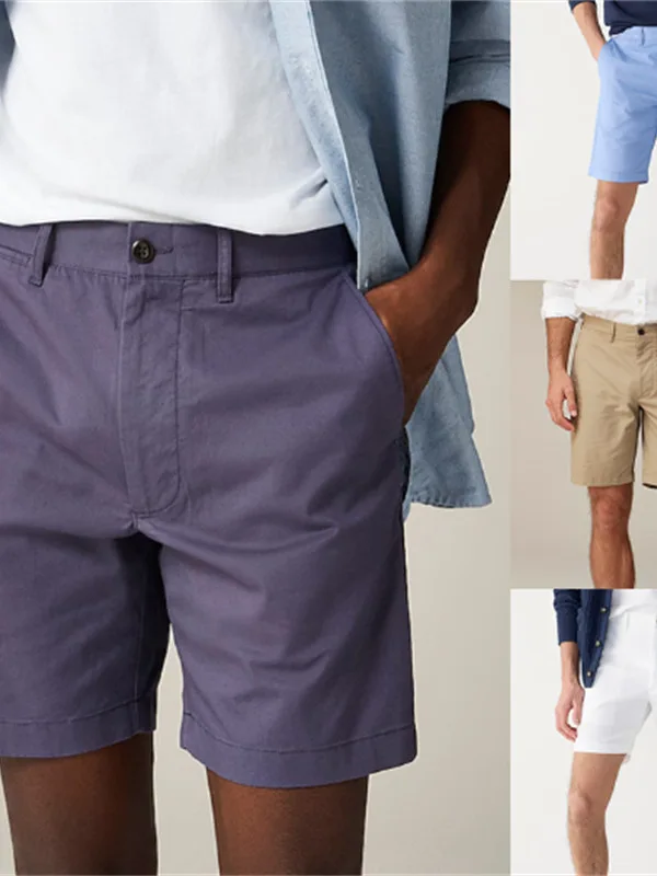 

Busin Men's Loose Casual orts Pure Color Comfortable Cotton Blend Fabric mid Waist Ci Walk Summer Season orts