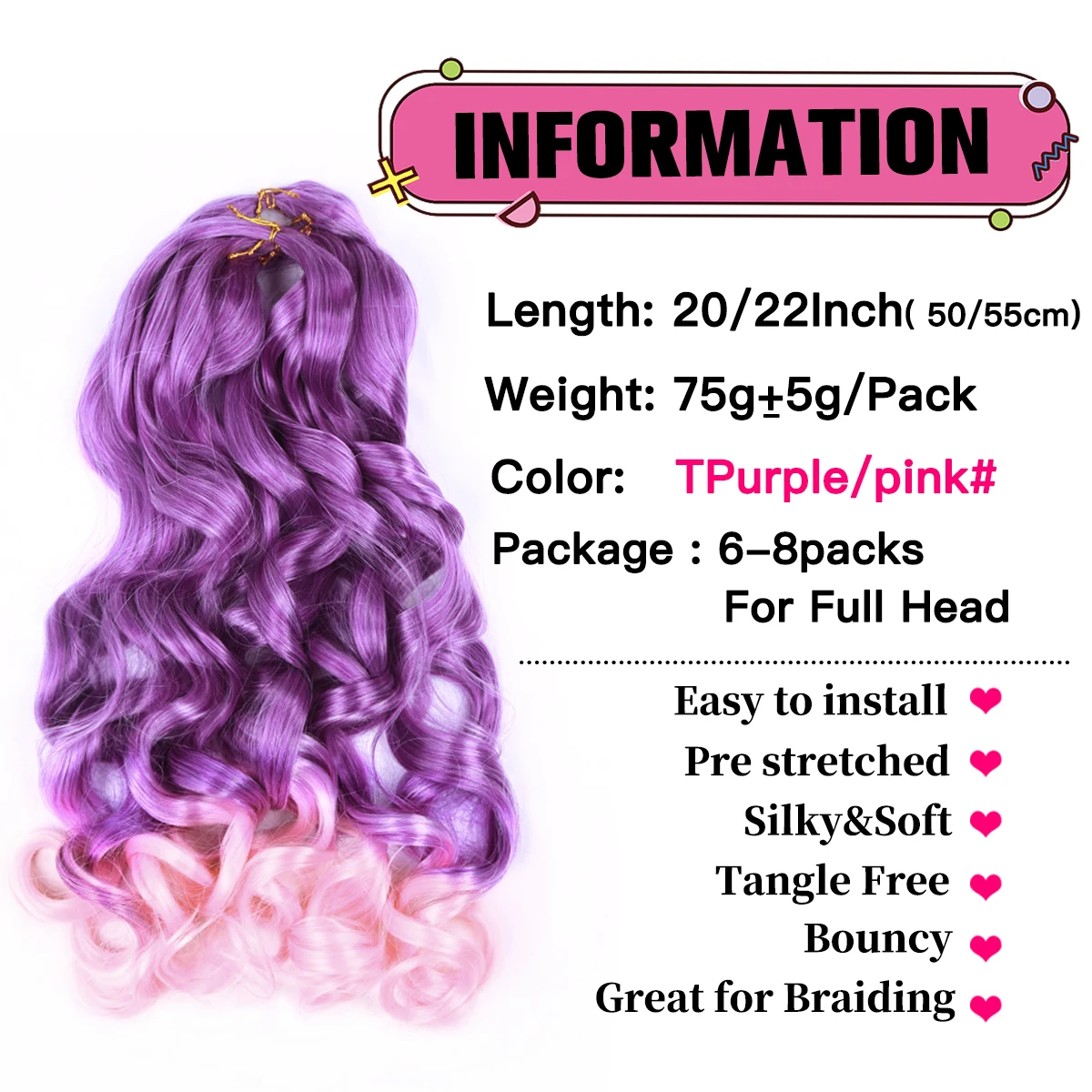 French Curls Synthetic Crochet Braids Bulk Spiral Hair Loose Wave High Temperature Ombre Pre Stretched Braiding Extensions Hair