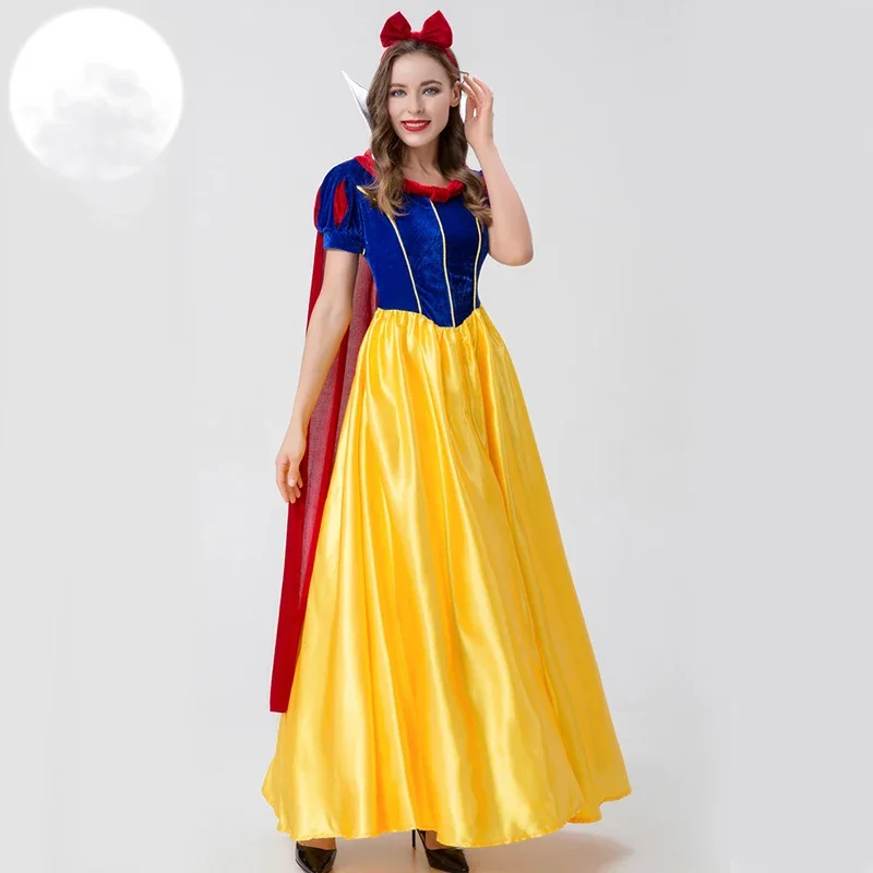 

Halloween Adult Magic Fairy Tale Princess Dress Show Cosplay Luxury Short Sleeved Snow White Dress
