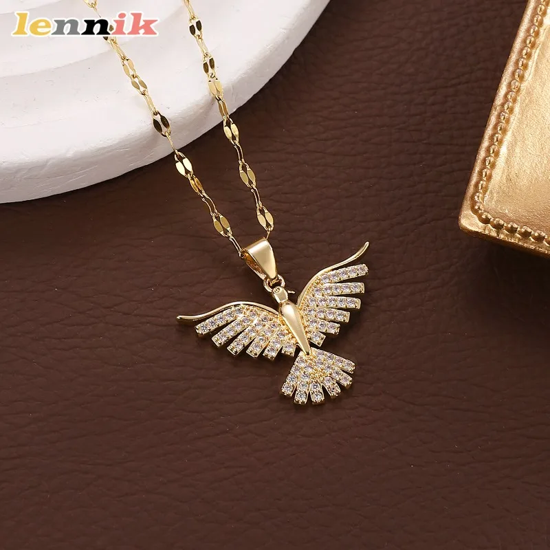 Gold Plated Necklace,Spreading Wings Phoenix Pendant, Inlaid Crystal Design, Cross-border Light Luxury Style,New Jewelry Arrival
