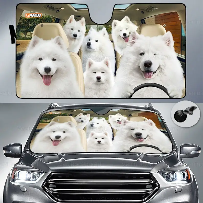 Samoyed Family Car Sun Shade, Windshield Sun Shade, Samoyed Gifts, Car Auto Sun Shade, Cute Car Accessories, Samoyed Sun Protect