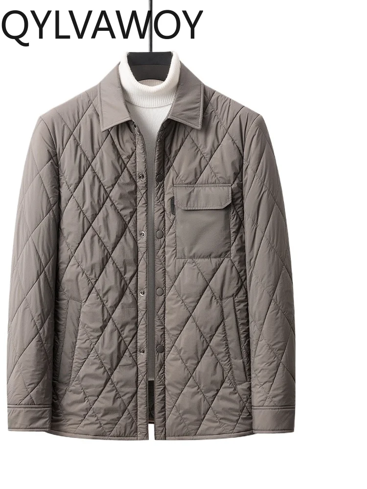 

QYLVAWOY 100% Polyamide Autumn Winter Cotton Coat Men's Mulberry Silk Casual Jacket Lapel Padded Outerwear Middle-Aged LJ2574