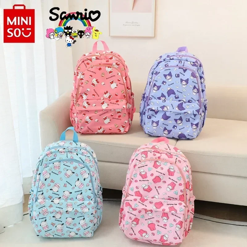 Sanrio กระเป๋าเป้แฟชั่นสำหรับผู้หญิงคุณภาพสูง, ใหม่กระเป๋าเป้สะพายหลังอเนกประสงค์สำหรับเด็กผู้หญิงกระเป๋าเป้นักเรียนจุได้เยอะลายการ์ตูน