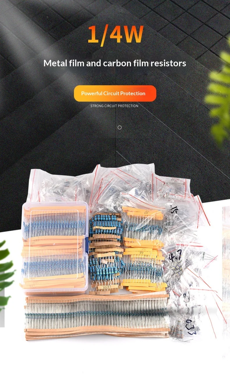 1% 5%  Metal Film Resistor Assortment Kit 1/4W 1/2W 1W 2W 3W 5W Through Hole 30/41/130 Values Electronic Components 300 600 2600