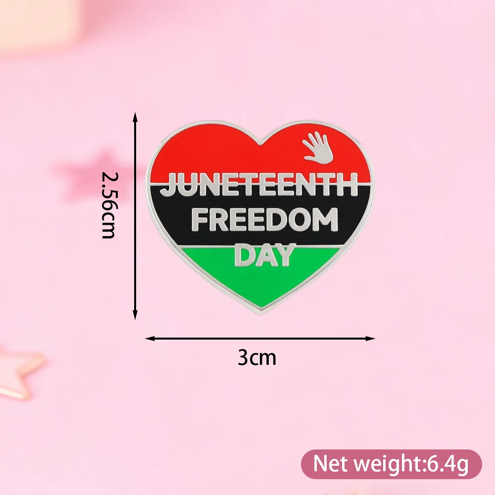 19. Juni Juneteenth Freiheitsfeier Herz-Brosche Rote Panafrikanische Flagge Emaille-Pin Afroamerikanische Unabhängigkeitsfeier Abzeichen – Detail 2