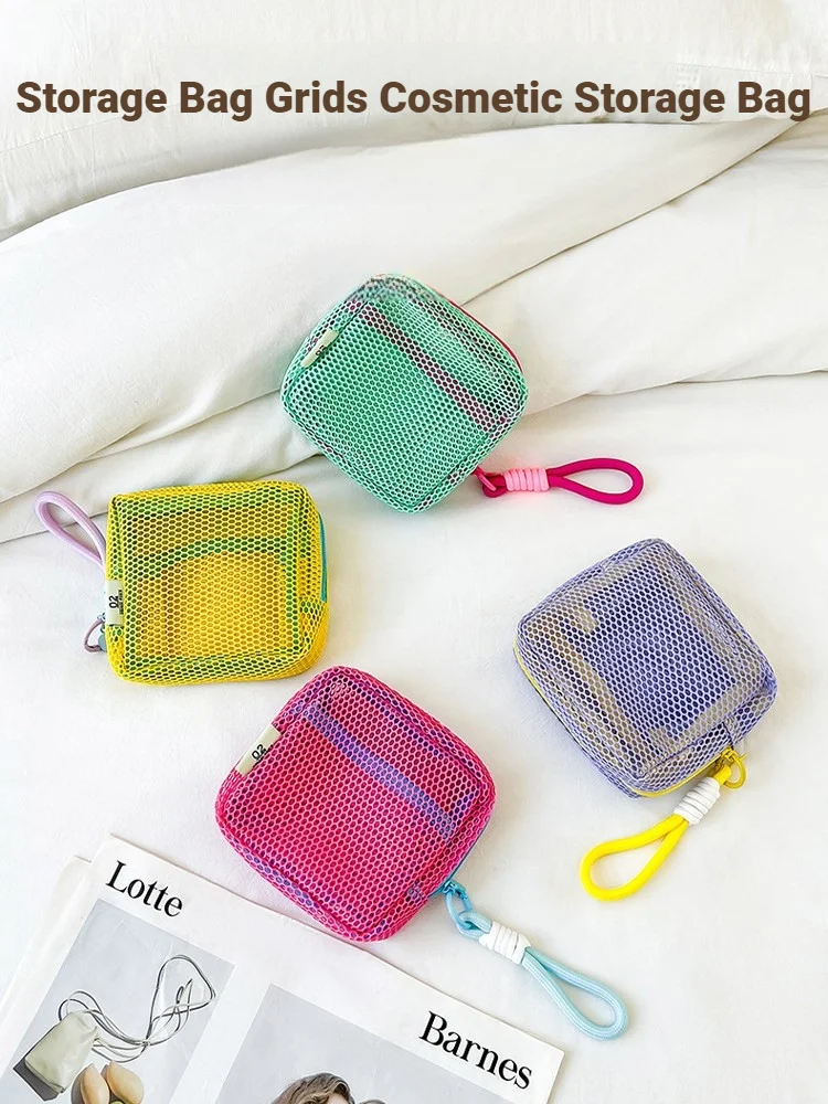 Stylish Square Mesh Zipper Storage Pouch For Cosmetics Keys Coins Stationery Ideal As Cute Gifts image 2