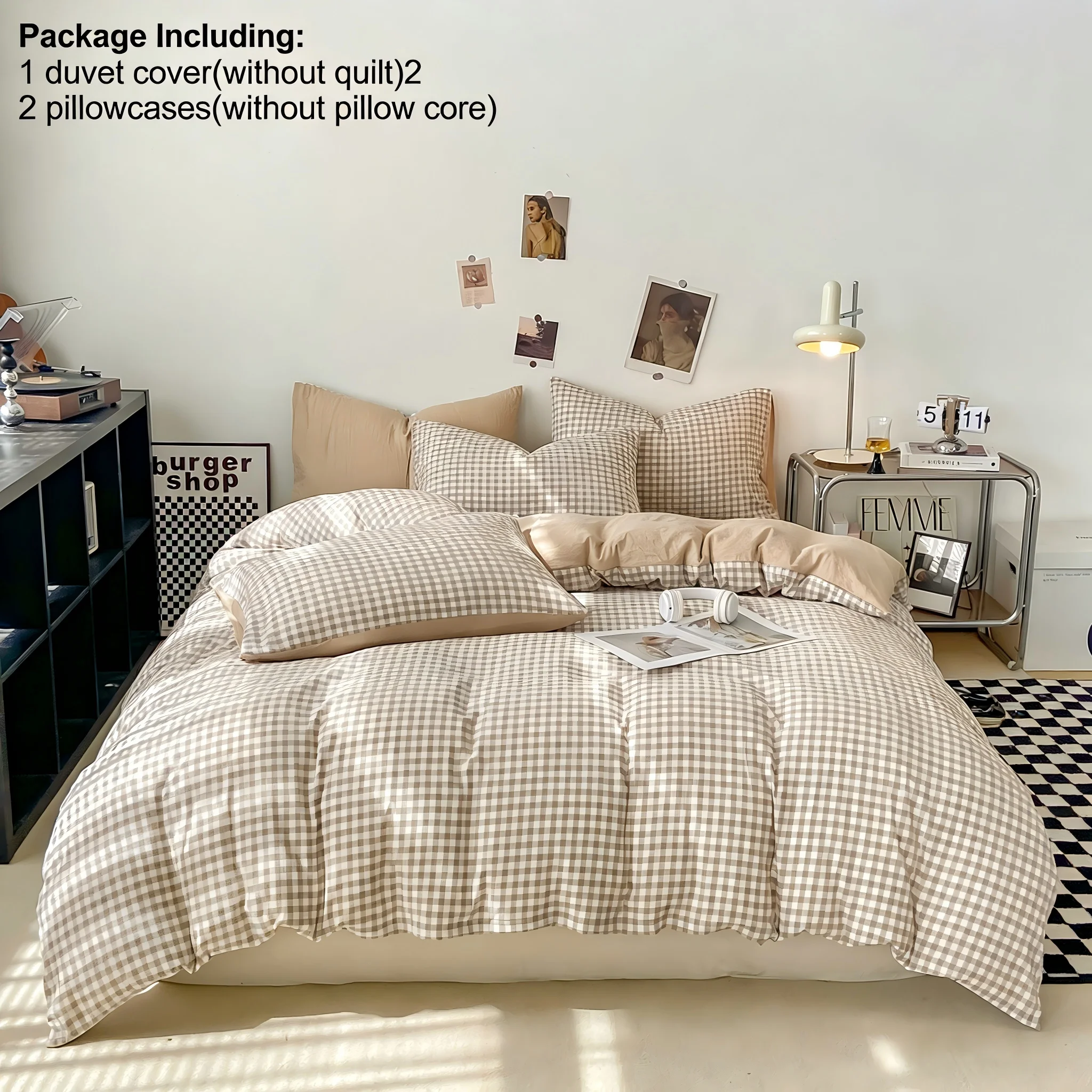 

Комплект постельного белья в японском стиле с клетчатым узором, 3 предмета: мягкий стираный пододеяльник и наволочки, или только пододеяльники, комплект чехлов для одеял