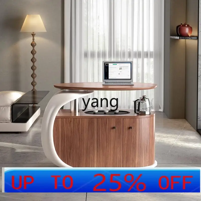 

LMMHome Living Room Walnut Color Tea Cart Multifunctional Mobile Side Table